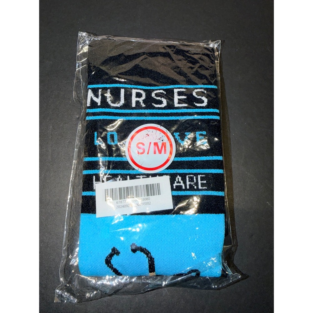 Nurses Love Healthcare Compression Socks Blue Black Medical Theme Size S/M NEW